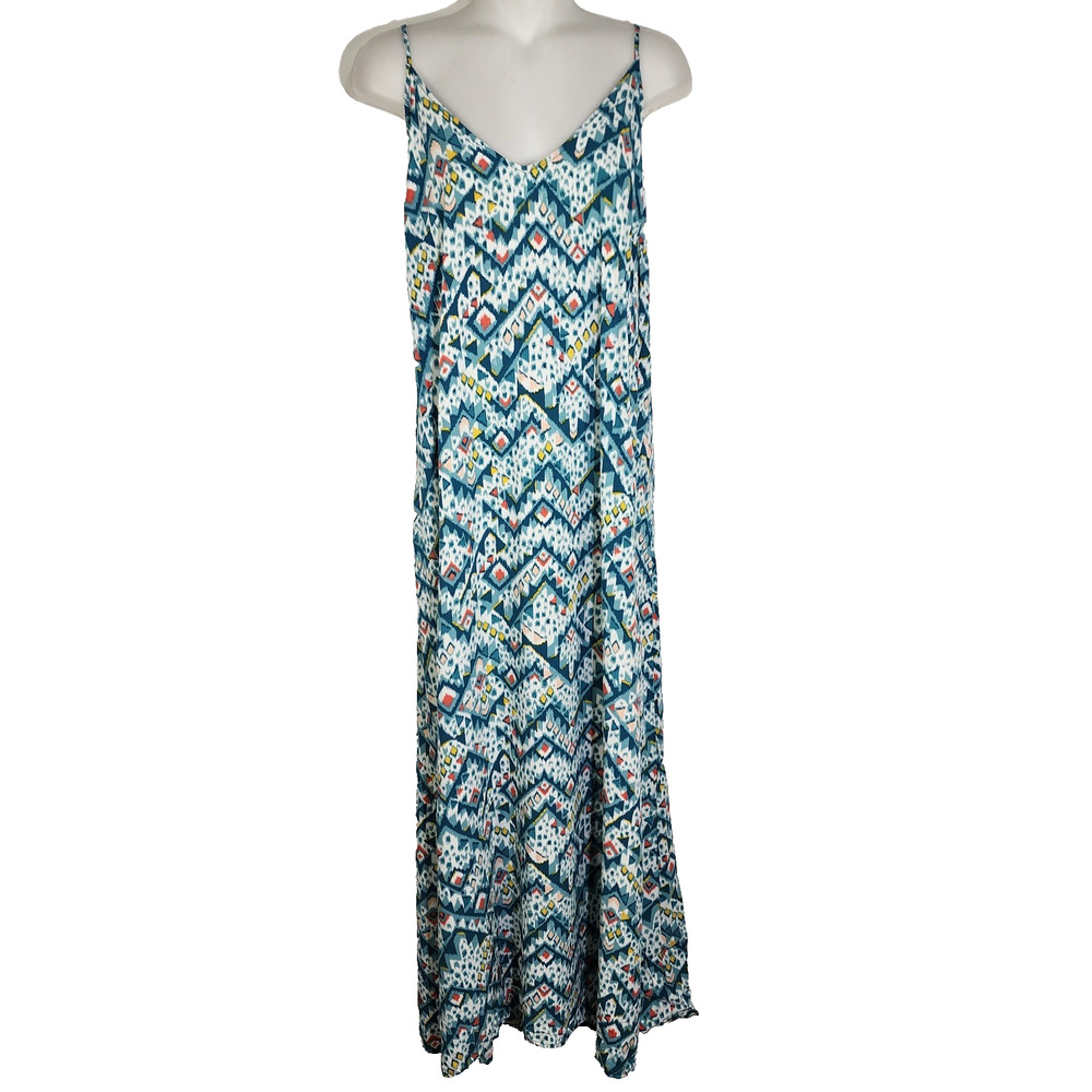 Old Navy Women Maxi Shift Dress Size XL Aztec Print Multicolor Sleeveless V Neck